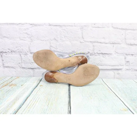 Cole Haan Blue Suede Green Silver Floral Strap Stiletto Heel Pumps 6 B - Picture 9 of 10